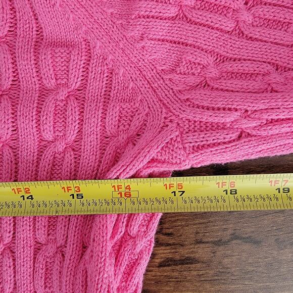 Tommy Hilfiger Cable Knit Pink Sweater Preppy Fitted Sz M 100% Cotton Fisherman - Picture 4 of 6